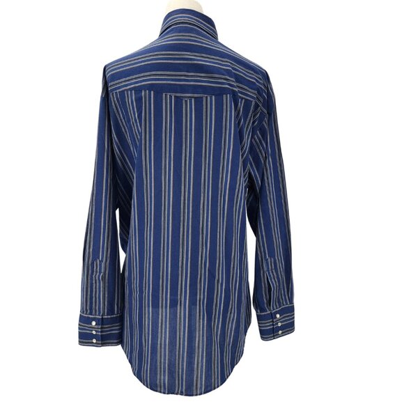 90s Plains Western Wear Mens XL Pearl Snaps Blue Stripes Snap Button Long Sleeve - Picture 8 of 12